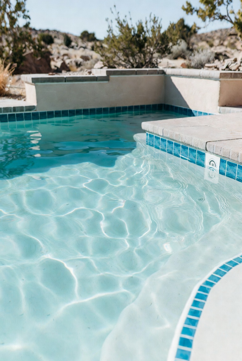 Resurfaced St. George pool with crystal-clear water and waterline tile